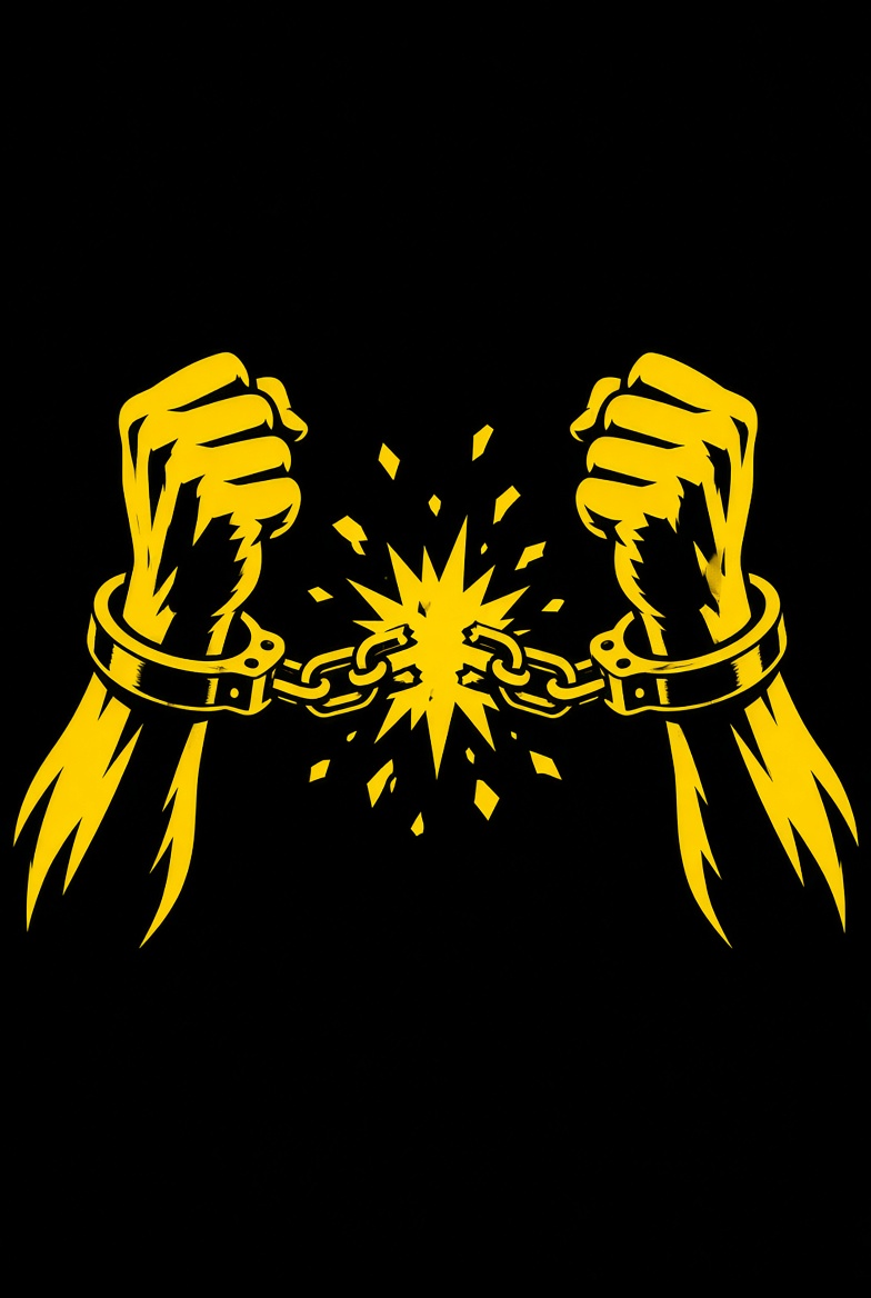 DANTAMEN logo: wrists breaking handcuffs